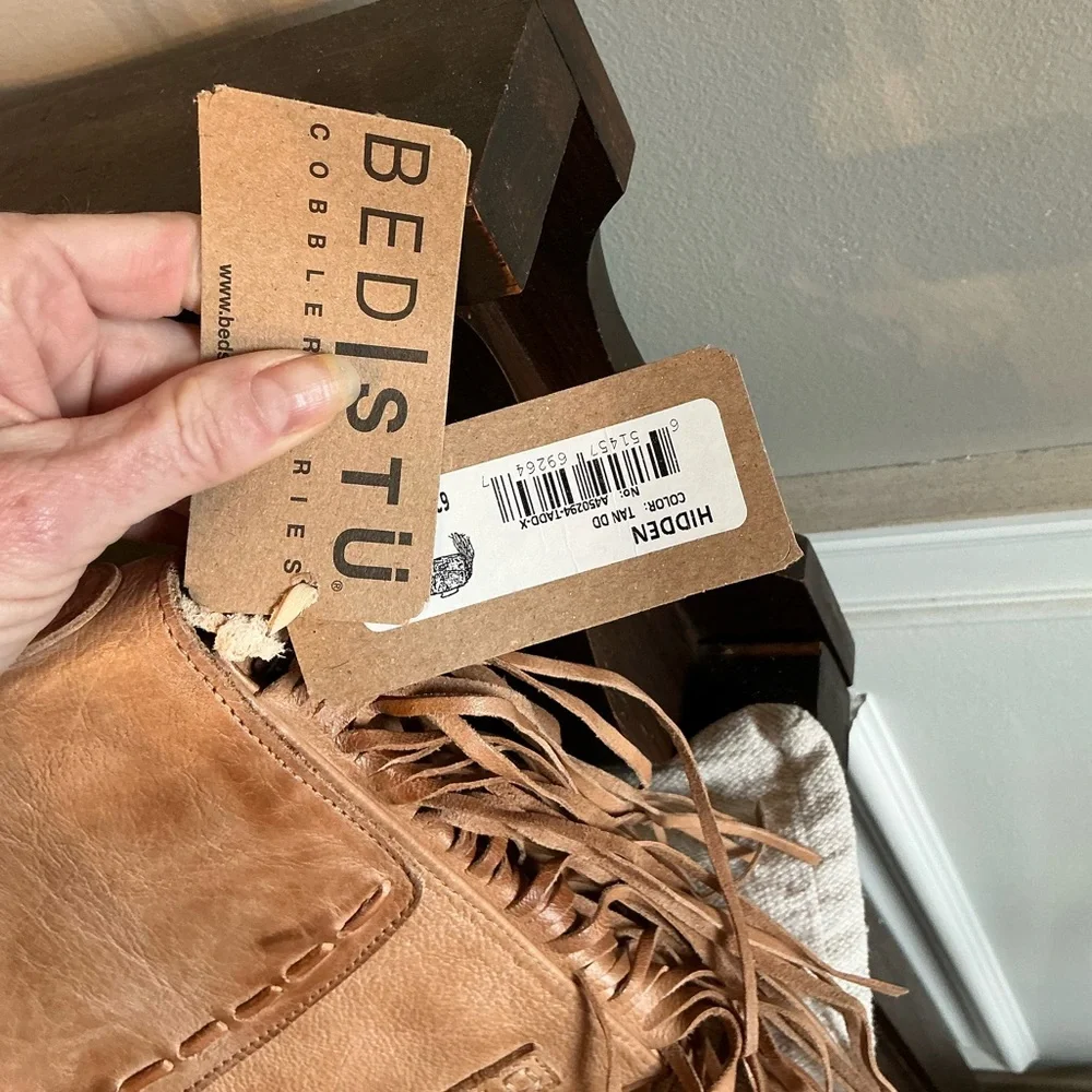 NWT Bed Stu Fringe Leather Hidden Crossbody Bag Handbag Tan DD  Retail $245